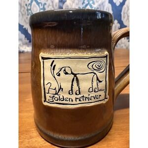 Vintage Deneen Pottery McCartney 90s Art Medallion Golden Retriever Mug Dog Rare